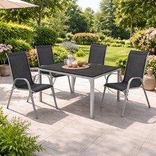 Gartengarnitur 5tlg Gartenmöbel Set Alu Non-Wood 150x90cm + 4 Stapelstühlen  