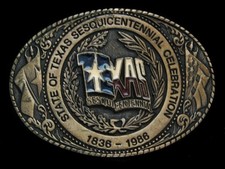 ND15128 VINTAGE 1986  TEXAS SESQUICENTENNIAL  SOLID BRASS BELT BUCKLE