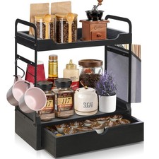Coffee Bar Accessories and Organizer, 2-Tier Coffee Station Organizer, Wood
