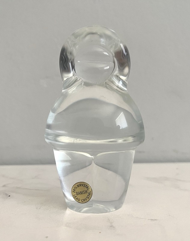 Holmegaard Lead Crystal Eskimo Figure Danish Signed 3.75 in MCM
