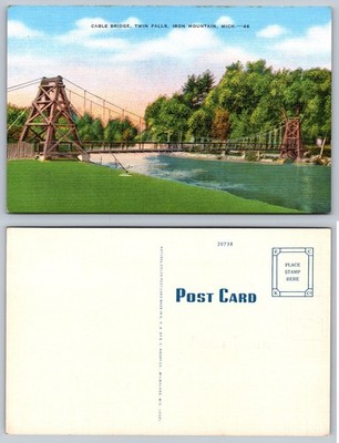 Cable Bridge Twin Falls Iron Mountain Michigan Postcard