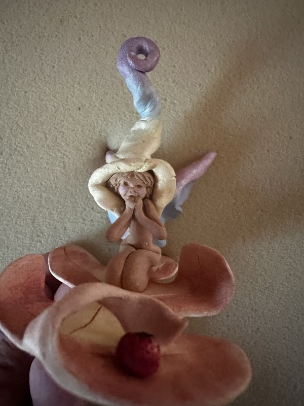 Elfin Collection Stephen Wise Elf Fairy Signed Vintage Sculpted Clay On Leaf