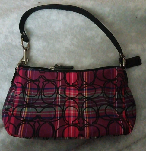 *Coach* Borsa Sm Colori Rosa a Quadri Scritta Nera In Glitter 2 Cinghie Extra