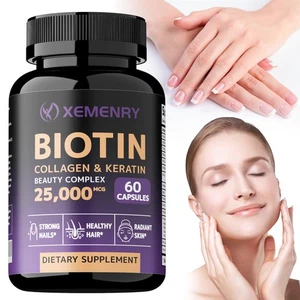 Collagène de biotine & Kératine 25,000mcg - Cheveux, peau, ongles, os et santé articulaire