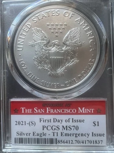 2021-(S) American Silver Eagle T1 Emergency Issue PCGS MS70 Ashley Reagan FDI