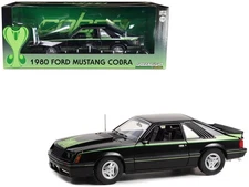 1/18 1980 Ford Mustang Cobra Black with Green Cobra Hood Graphics and Str 13603