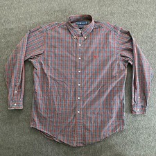 Ralph Lauren Shirt Mens Large Red Plaid Long Sleeve Button Down Preppy Pony Logo