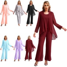 Womens Wedding Guest Pant Suit 2 Piece Set Chiffon Dressy Formal Outfit Party