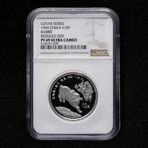 PIEFORT - 1999 China 10 Yuan - Lunar Series Rabbit 1oz Silver Coin NGC PF69