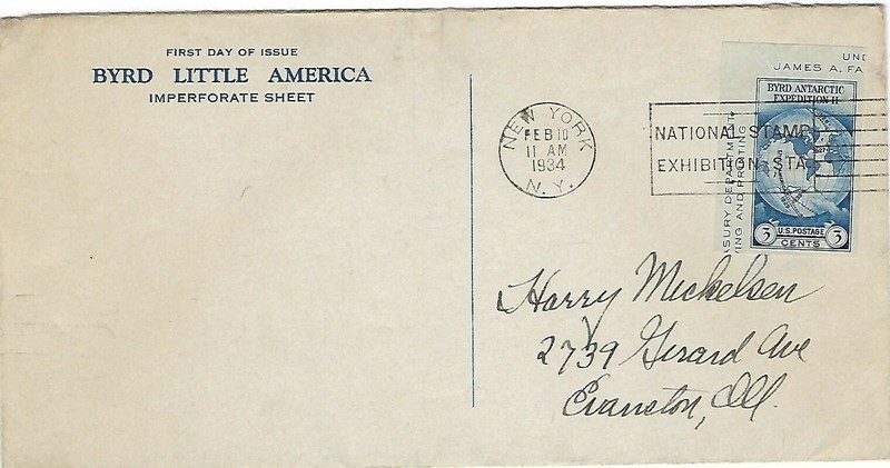 1934 FDC National Stamp Exhibit Souvenir shet SC#735 Gustave Fabian cachet CV35 