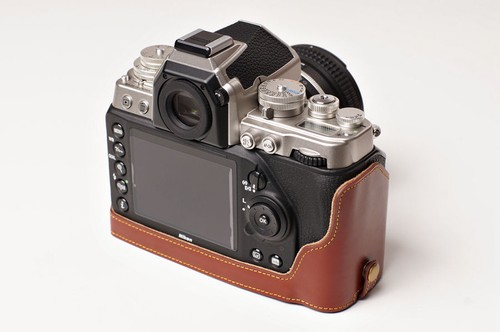 Genuine real Leather Full Camera Case bag cover for Nikon DF 50mm lens Brown - Picture 6 of 10