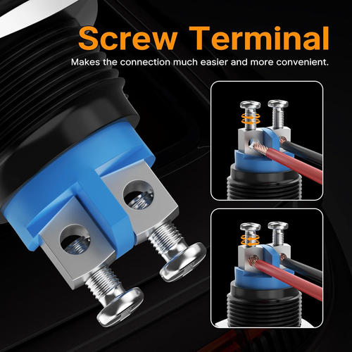Daiertek 16MM Momentary Push Button Switch 12V 5A Screw Terminals Waterproof Bla - Picture 4 of 12