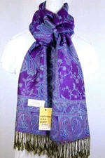Women's Pashmina Scarf Shawl Warp Paisley Purple Blue,Silk Cashmere*Soft