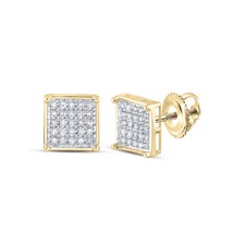 10kt Yellow Gold Unisex Round Diamond Square Cluster Stud Earrings 1/6 Cttw