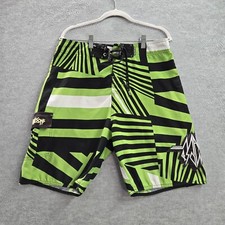 Maui And Sons Men Swimwear 32 Green Geometric Board Shorts Logo Polyester