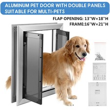 16'' x 21'' Large Dog Door Pet Door Double Panels Automatic Close Up to 120LBS