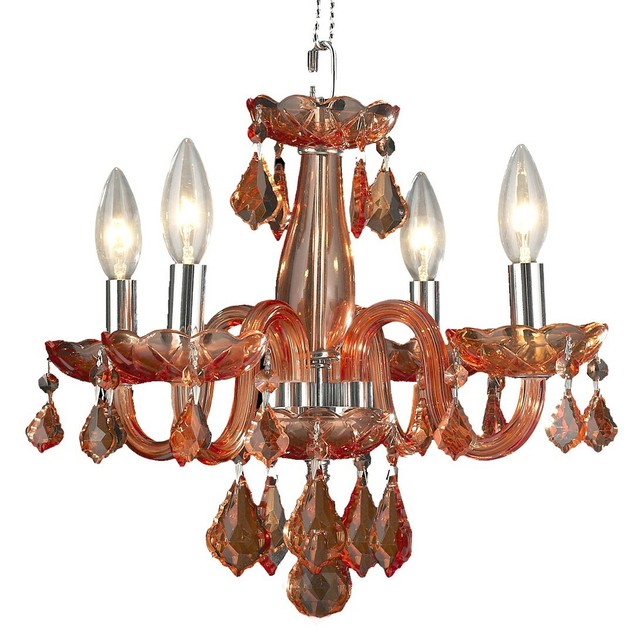 Usa Clarion 4 Light Chrome Finish Coral Red Crystal Chandelier 16