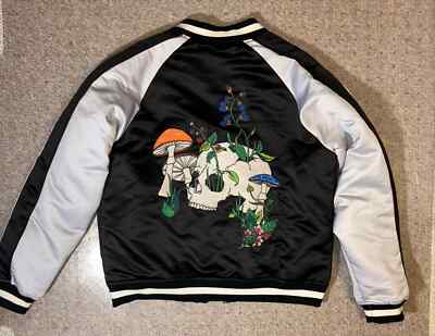 Urban Outfitters Men's Bomber Jacket Embroidered Skull Full Zip Lined M  Black