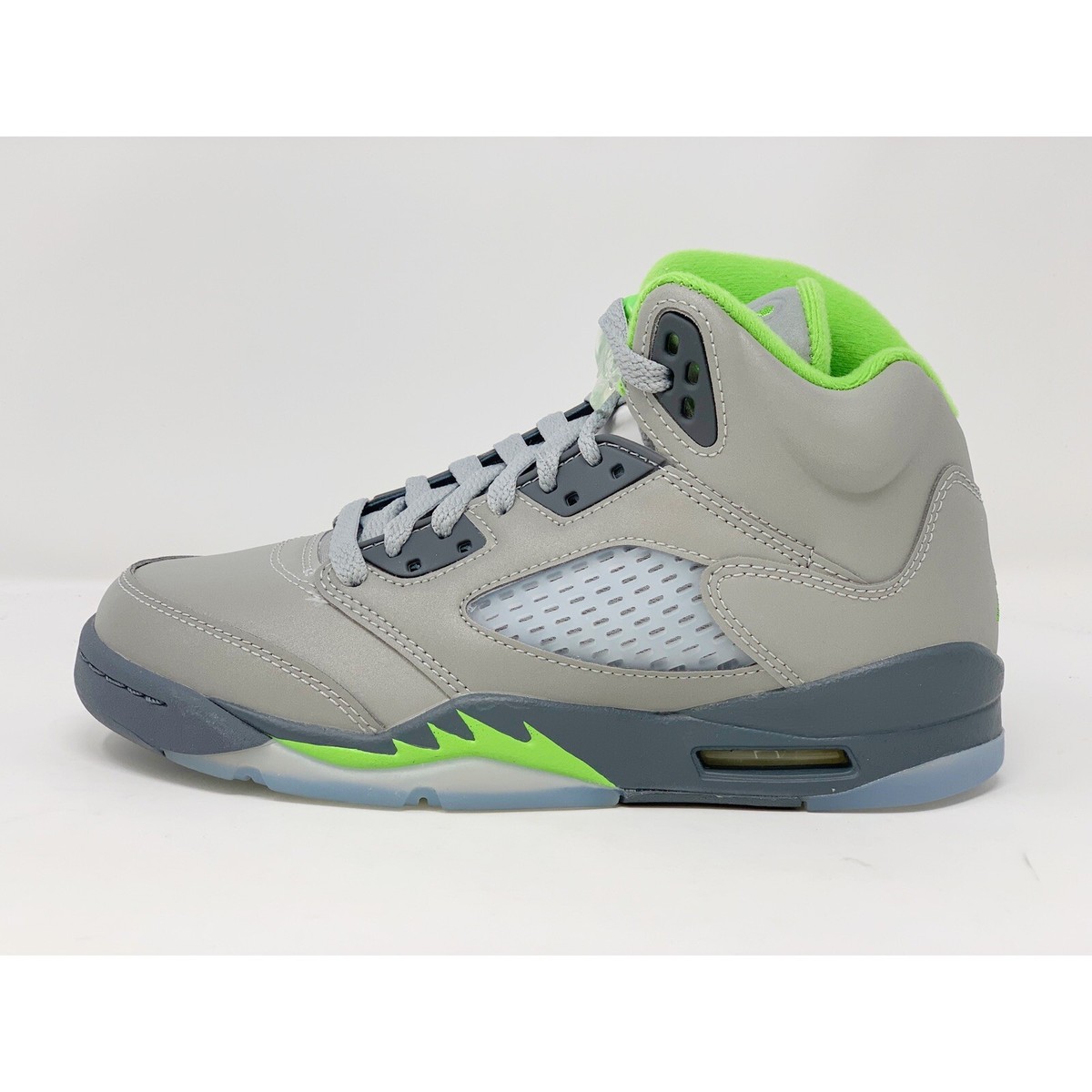 Air Jordan 5 'Green Bean' Reflective Gray Sneakers, Size 5Y / 6.5W