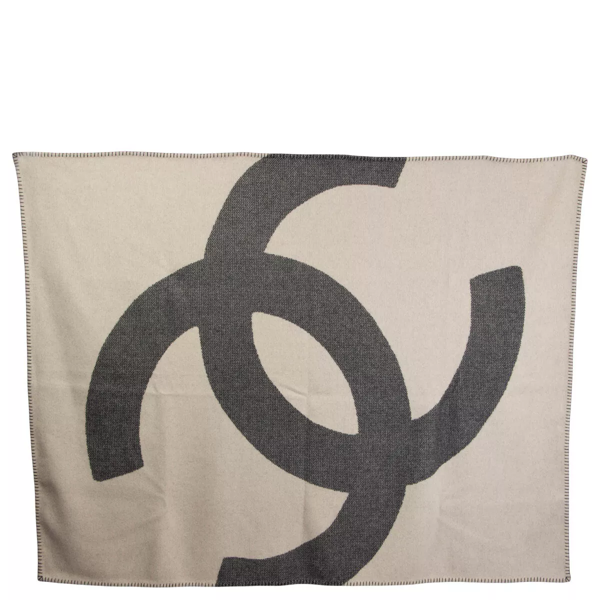 65958 auth CHANEL black & ivory wool & cashmere CC Blanket Throw & Pillow  Case