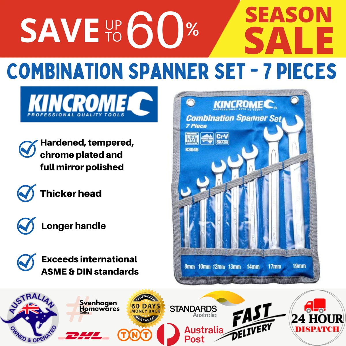 Kincrome 24 piece combination spanner set deals