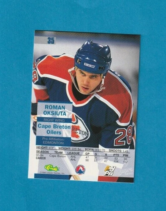 1995 Classic Images GOLD parallel # 35 Roman Oksiuta CAPE BRETON OILERS - Image 2 of 2