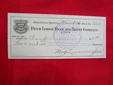 DEER LODGE, MT. - Bank Check - "Deer Lodge Bank & Trust Co." - 1923
