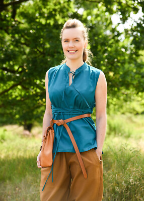 Battle-Merchant Ärmellose Mittelalter-Bluse Levke, petrol Mittelalter Wikinger