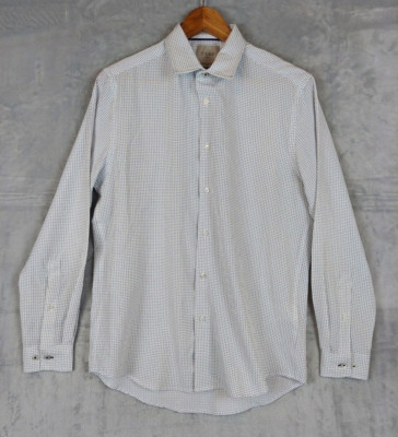 C Lab NYC Slim Fit 4 Way Stretch Long Sleeve Shirt Mens Medium White Micro Print