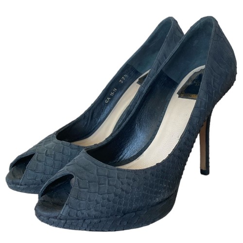 CHRISTIAN DIOR Miss Dior Black Pumps Python Leather Peep Toe, Size 37.5 - Picture 3 of 13