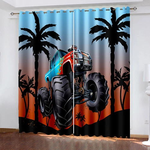 Dormitorio Cortinas Ojales Niños Monster Truck Opacidad Cortina Protección UV - Imagen 13 de 14