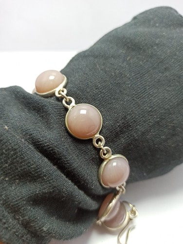 925 Sterling Silver Peach Moonstone Round 15x15 mm Cabochon 7" Bracelet 110 CTS - Picture 6 of 7