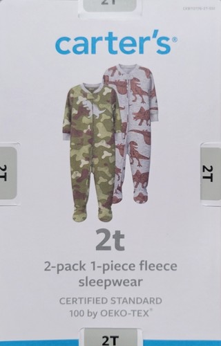 Carters 2-Pack 1-Piece Fleece Sleepwear-Camo/Dinosaur-2T - Picture 1 of 3