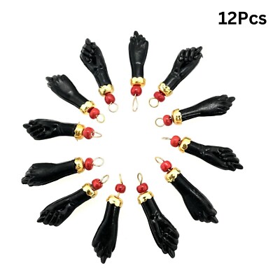 14K Goldfilled Black Azabache Hands Pendant/Charm 12 Pcs! Evil Eye Protection