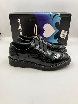 Girls Angry Angels Impulsive Black Patent School Shoes Work