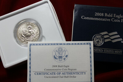 2008 BALD EAGLE UNCIRCULATED  CLAD HALF DOLLAR, MINT PACKAGE & COA