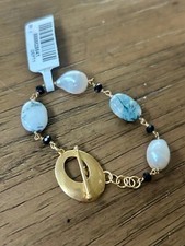Rarities Carol Brodie Blue/White Opal, Pearl, & Spinel Toggle Bracelet SMALL nwt