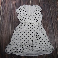 J.Crew Dress Womens 6 White Polka Dot Fit & Flare Belted Ruffle Hem Cap Sleeve