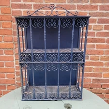 Vintage Spanish Revival Ornate Wrought Iron Wall Shelf Cabinet Scrollwork 2 Door
