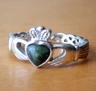 Size 8.5 Vintage Solvar Irish Claddagh Sterling Silver 925 Connemara Marble Ring