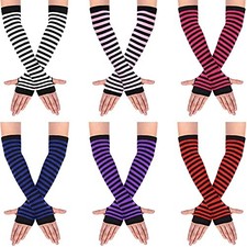 6 Pairs Long Fingerless Gloves for Women Knit Thigh High Striped Bright Color