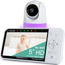 Babysense Prisma HD 5 No WiFi Video Baby Monitor with Camera and Audio, 6-Co...