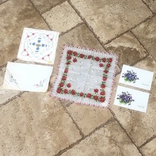 Vintage Swiss Embroidered Handkerchiefs Set 2 Leaner Linen Cards Floral Hankies