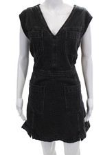 Madewell Womens Denim Sleeveless V Neck A Line Dress Black Cotton Size 14