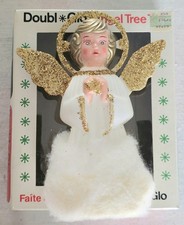 Vintage Doubl Glo Angel Christmas Tree Topper Hard Plastic Hong Kong 7" W/Box