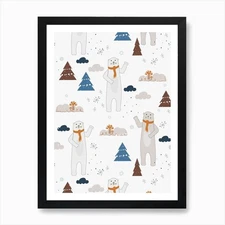 Cute Polar Bears Art Print Framed Wall Art Poster Canvas Print Picture
