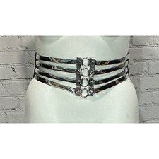 Women's Silver PVC Stud Ring Corset-Style Cinch Belt  Plus Size 