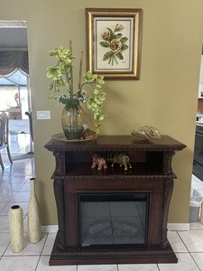 Traditional Brown Wood Mantlepiece with Varnished Finish for Living Room