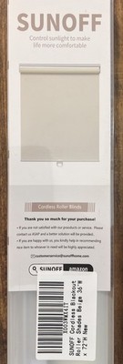 SUNOFF Cordless Blackout Roller Shade Blind 36x72 White New Window Blind