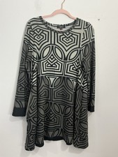 Womans Papillon L Black Gray Geometric Sweater Dress Long Sleeve Pockets